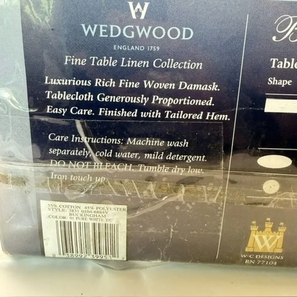 Wedgwood Buckingham Tablecloth Pure White Damask Oval 68x84 Formal Traditions